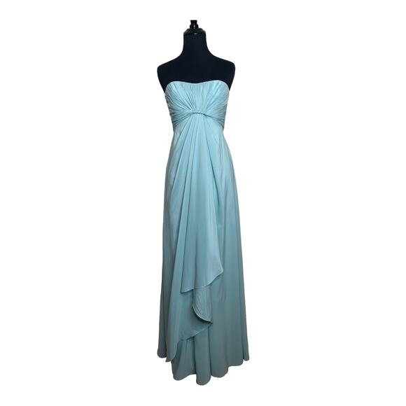 Mikael Aghal ice blue strapless chiffon long formal evening gown dress size 0 - Picture 12 of 14